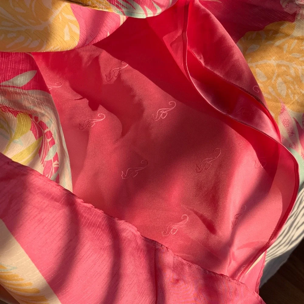 Tori Richard Pink 100 silk spaghetti strap dress with Cream Accents - Picture 12 of 17